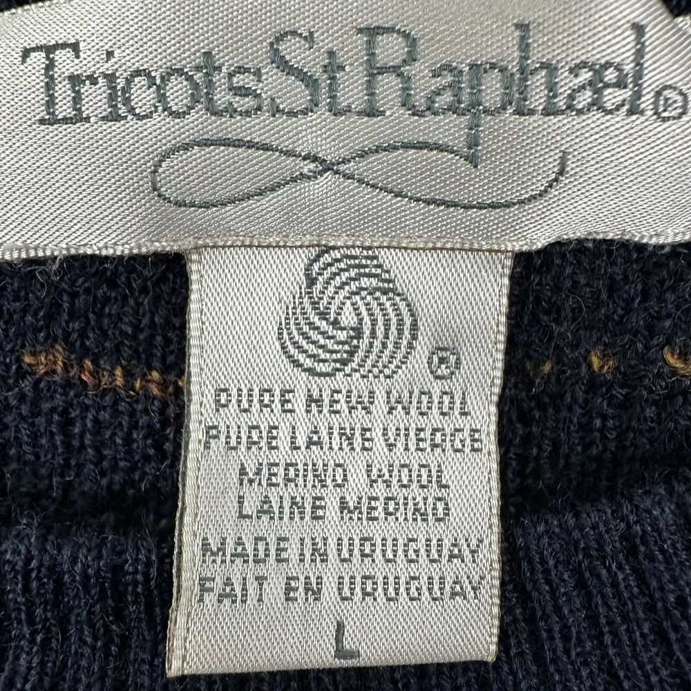 Vintage Tricots St‎ Raphael Grandpa Sweater Mens Large Merino Wool Blue Colorful